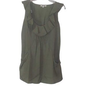 Daniel Raiin Silver Ruffled Sleeveless Smocked Tunic with Pockets